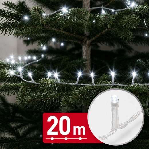 LED-lyskæde med koldt hvidt lys, 20 m, 400 LED