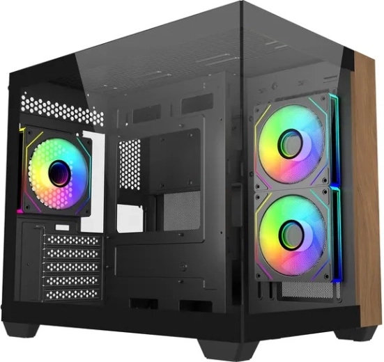 Elite 481 Wood mATX PC-kabinet med 270° panoramaglas