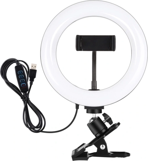 Puluz LED-ringlys 20 cm med holder til skærm og telefon, justerbar farvetemperatur, sort