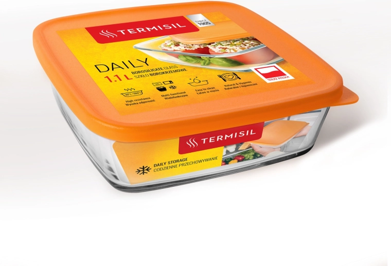 Plastbeholder til mad 1,1 l med orange låg