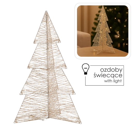 lysgende juletræ med LED 75 cm i champagneguld
