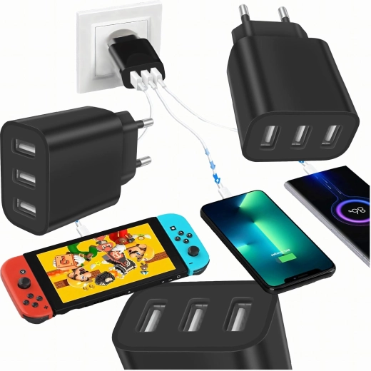 Kraftig vægoplader 3× USB 5V 3.4A