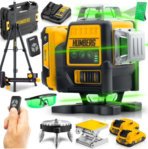 Krydslaser HUMBERG HM-171 i kuffert med stativ, 4D 16 linjer, grøn stråle