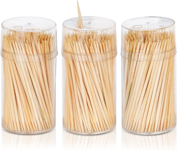 Bambus tandstikker 6,5 cm, 3×200 stk i dispenser