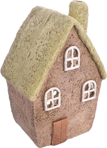 Keramisk lysestage hus beige-grøn 31 cm