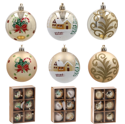 Sæt med gyldne julekugler 7 cm – brudsikre pynt til træet (6 stk)