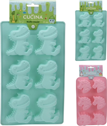 Silikone bageform til 6 stk – enhjørning eller dinosaur, 27,5 cm