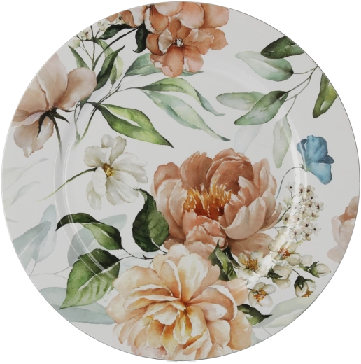 Rund dækketallerken med blomsterdekor 33 cm – hvid (pakke med 6 stk.)