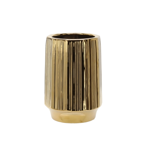 Keramisk urtepotteskjuler 22 × 22 × 32,5 cm – guldfarvet stribet
