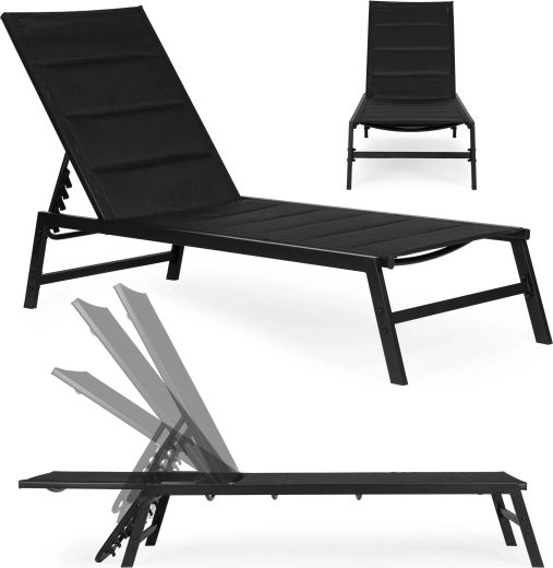 Havestol med justerbart ryglæn i stål, sort, MultiGarden