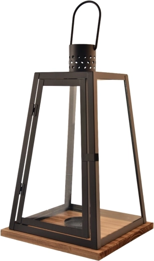 Sort dekorativ lanterne i metal og træ 60 cm