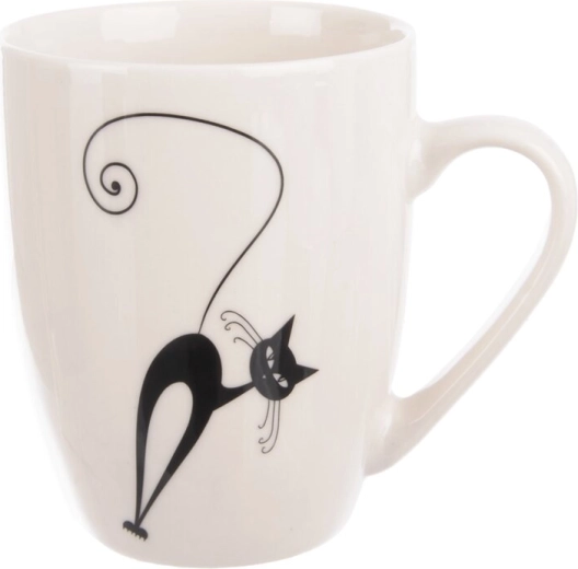 Porcelænskrus med kattemotiv sort-hvid 370 ml