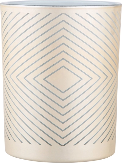 Glaslysestage beige-hvid med geometrisk mønster 10 × 12,5 cm