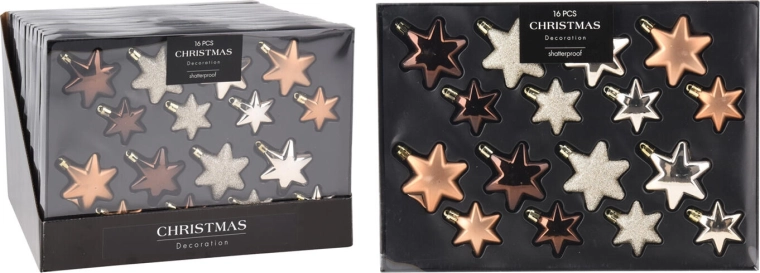 Julepynt stjerne – brun‑gylden mix, 16 stk.
