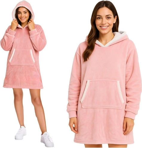 Ruhhy oversize tæppe-sweatshirt med hætte XXL pink - 1 stk.