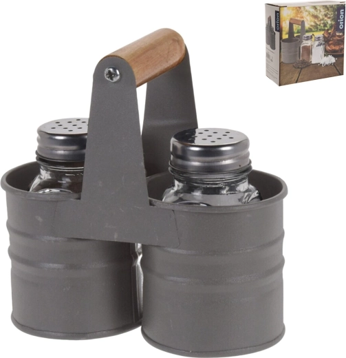 Sæt med krydderibeholdere i glas og metal med holder, 2 stk.