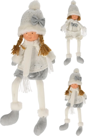 Vinterdekorativ dukke med lange ben 45 cm – hvid/sølv