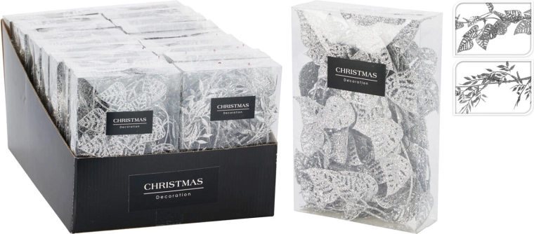 Dekorativ guirlande med blade 180 cm sølvfarvet