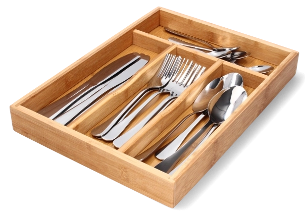 Bambusbestikindsats til skuffe, 4 rum 34 × 25 × 4,5 cm