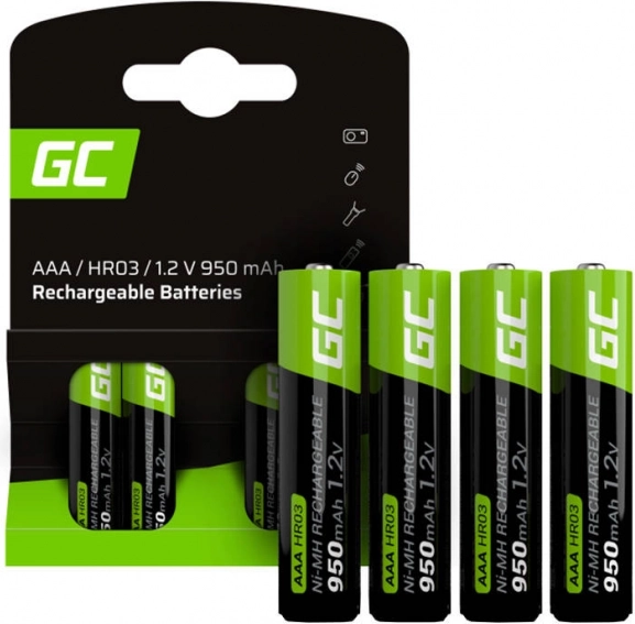 Genopladelige batterier med grønne celler 4x AAA HR03 950mAh