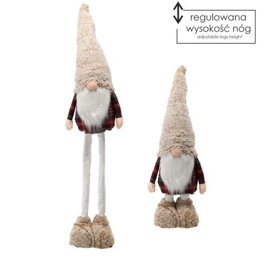 Juleskri(t)tek gnome med justerbare ben beige-rød - 1 stk.
