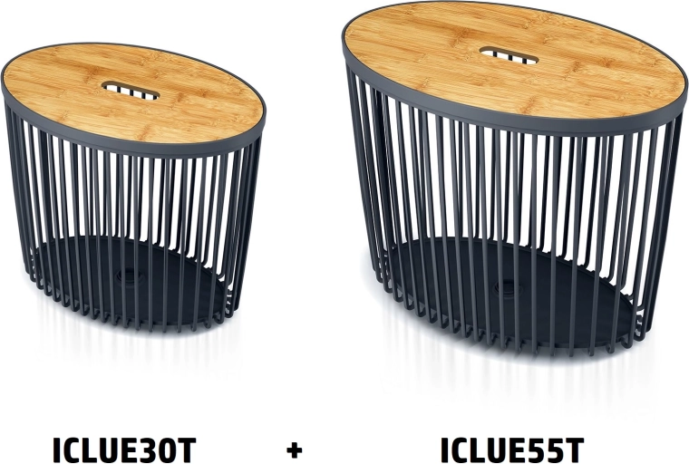 Sæt med 2 ovale universalkurve med bambuslåg CLUBO 30 og 55 l – antracit