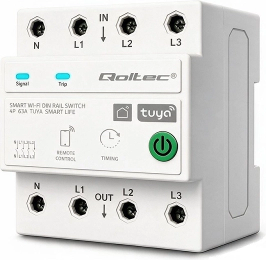 Trefaset Wi‑Fi-relæ 63 A til DIN-skinne 3P+N med timer