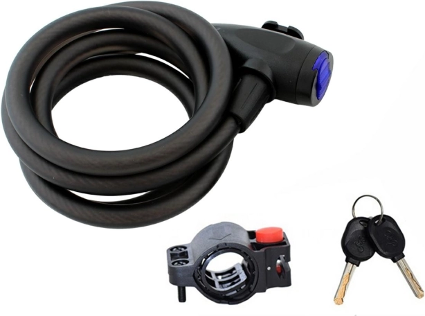 Stærk spiralkabellås til cykel 150 cm med nøgle