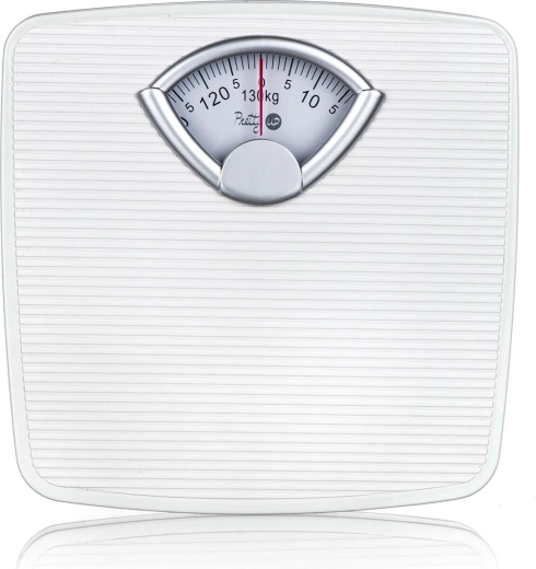 mekanisk personvægt 130 kg i hvid farve PU-07