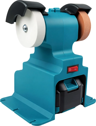 Batteridrevet bordslibemaskine med dobbelt skive, 2× batterier