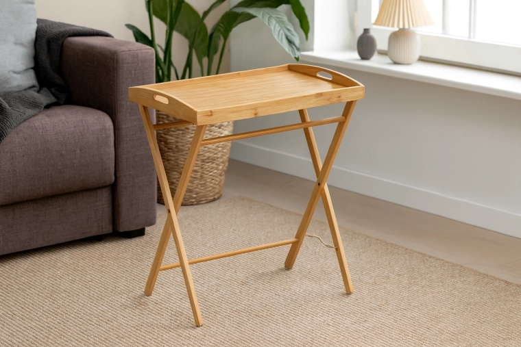 Sammenklappeligt bambus serveringsbord med aftagelig bakke 49 × 35 × 59 cm