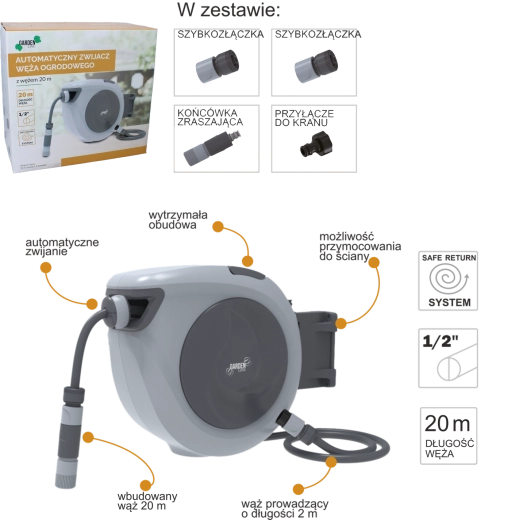 Automatisk vægmonteret haveslangetromle 20 m