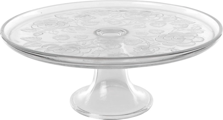 Glas serveringsfad på fod med rosemotiv 31 cm
