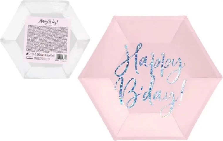 Tallerkener Happy B’day! pudderrosa 20 cm (6 stk.)