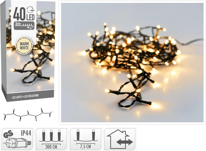 Jule LED-belysning 3 m, 40 LED, varm hvid, IP44