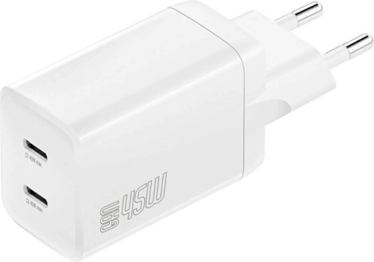 Vægoplader 4smarts PDPlug Dual 45W GaN, 2× USB‑C, hvid