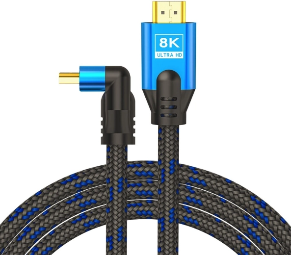 HDMI-kabel v2.1 vinklet 1,8 m 8K Ethernet 24k guldbelagte stik blå-sort