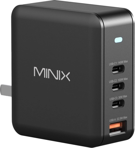 Minix GaN vægoplader 165 W (3× USB-C, 1× USB-A)