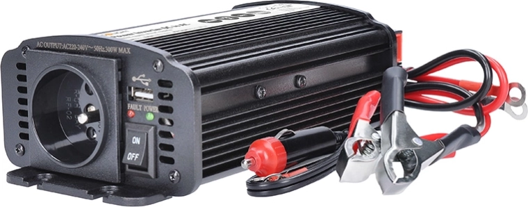 Solight spændingsomformer (inverter) 12 V til 230 V, 300 W, USB, metal, sort