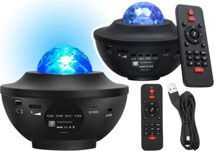 LED-stjerneprojektor med Bluetooth-højttaler og fjernbetjening