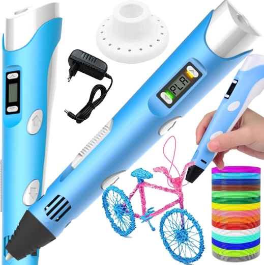 Blå 3D-pen med LCD-display og 300 m filament