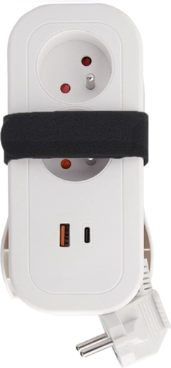 Solight rejseforlænger med 2 stikkontakter og USB-A/USB-C PD 20 W, 1,5 m, hvid