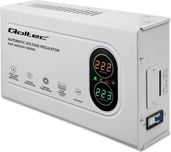 Qoltec automatisk spændingsstabilisator AVR 3000 VA / 1800 W