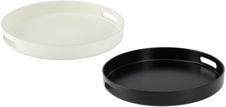 Rund serveringsbakke med håndtag 33 cm hvid-sort