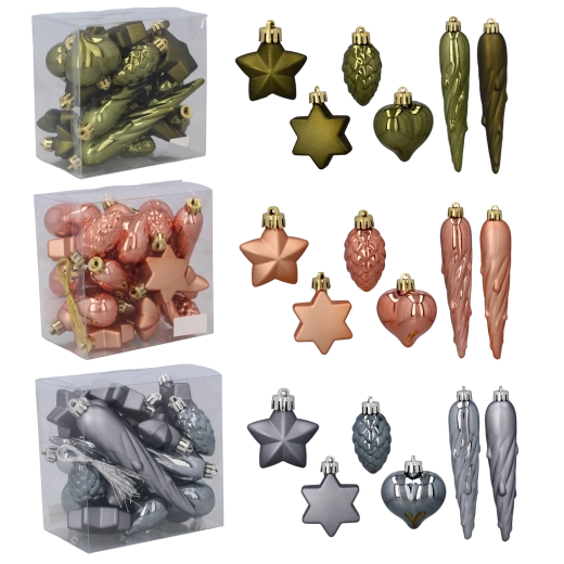 Sæt med 20 plastjulekugler – oliven, kobber og grafit, 4 cm