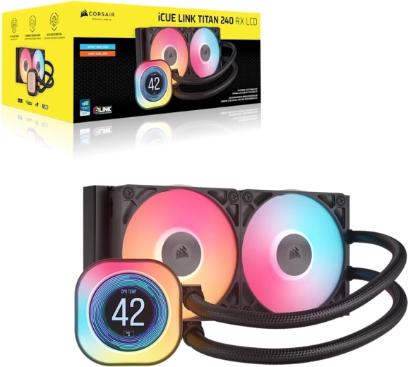Corsair iCUE Link Titan 240 RX RGB AIO vandkøling til CPU 240 mm med LCD