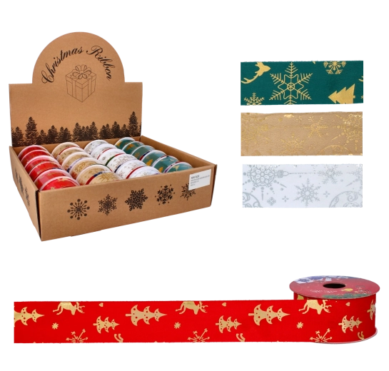 Juledekorativt bånd 3,8 cm × 2,7 m – mix af farver