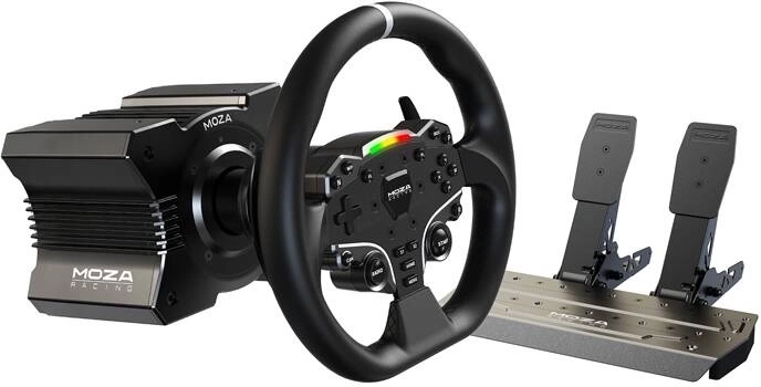 MOZA R5-racersæt med ES-rat, SR-P Lite-pedaler og skrivebordsbeslag til PC