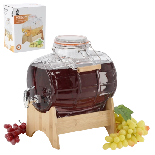 Glaskrukke til drikkevarer 8 l med bambusstand og hane