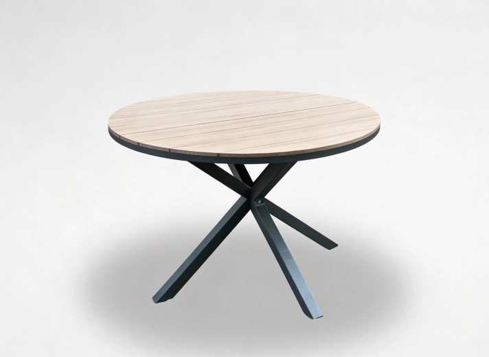 Rundt havebord i aluminium med polywood-bordplade, mørkegrå, 111,5 × 73 cm